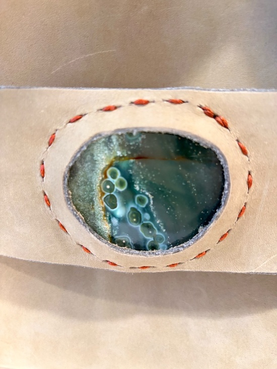 Handmade Leather Convertible Backpack Crossbody Ocean Jasper Gemstone 1ofkind main image 6